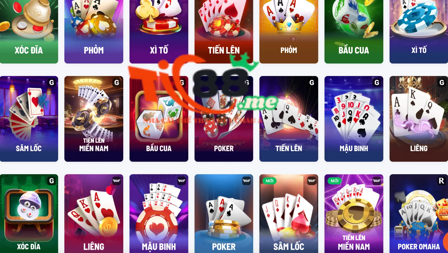 Các thể loại game bài tại nhà cái Tic88