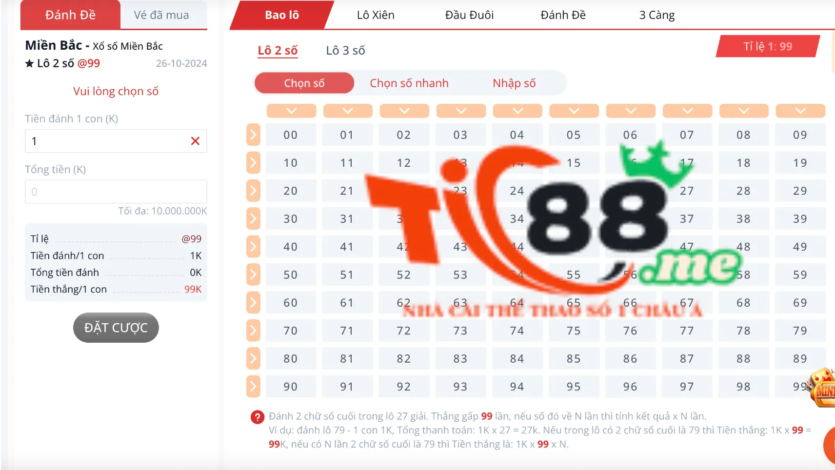 Luật chơi và cách tính tiền lô đề Tic88